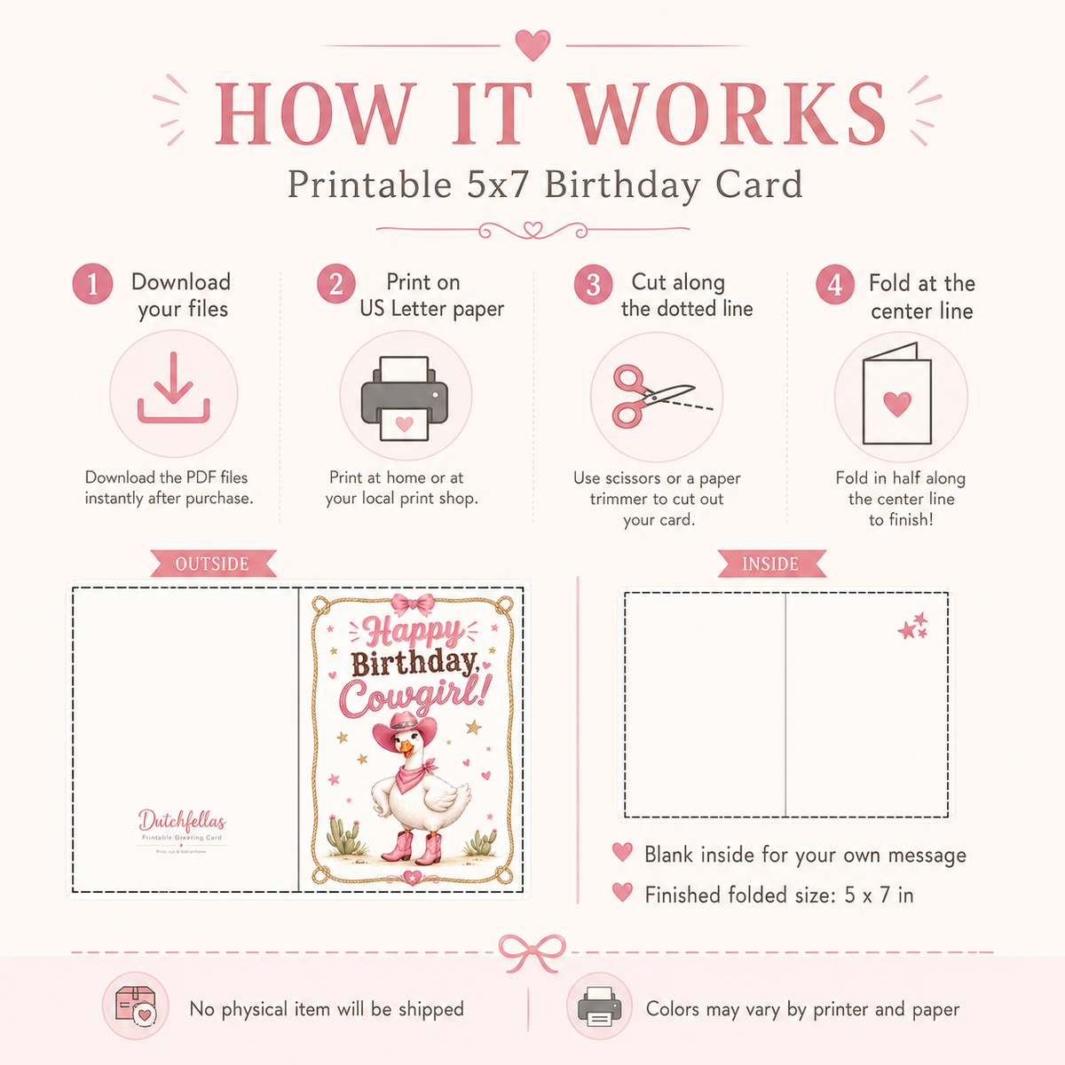 Cowgirl Goose Birthday Card Printable | 5x7 Greeting Card Digital Download
