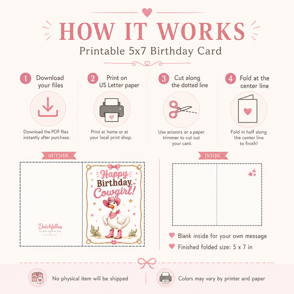 Cowgirl Goose Birthday Card Printable | 5x7 Greeting Card Digital Download