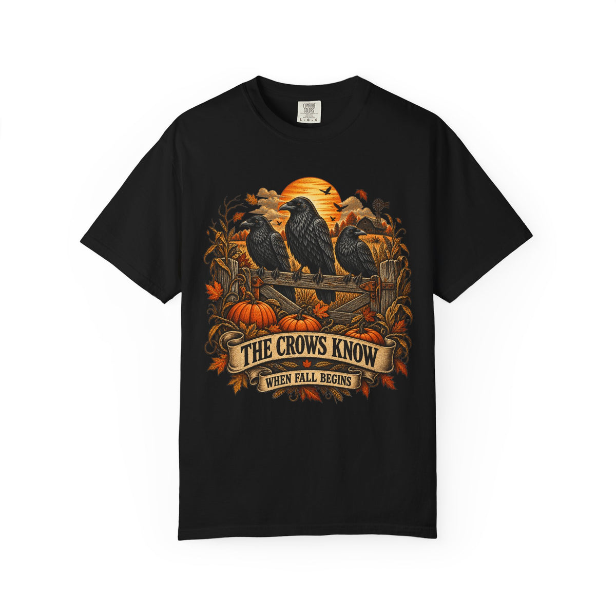 The Crows Know When Fall Begins PNG – Vintage Autumn Raven Shirt Design