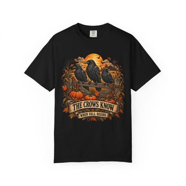 The Crows Know When Fall Begins PNG – Vintage Autumn Raven Shirt Design