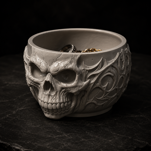 Skull Trinket Bowl STL Gothic Jewelry Organizer 3D Print File