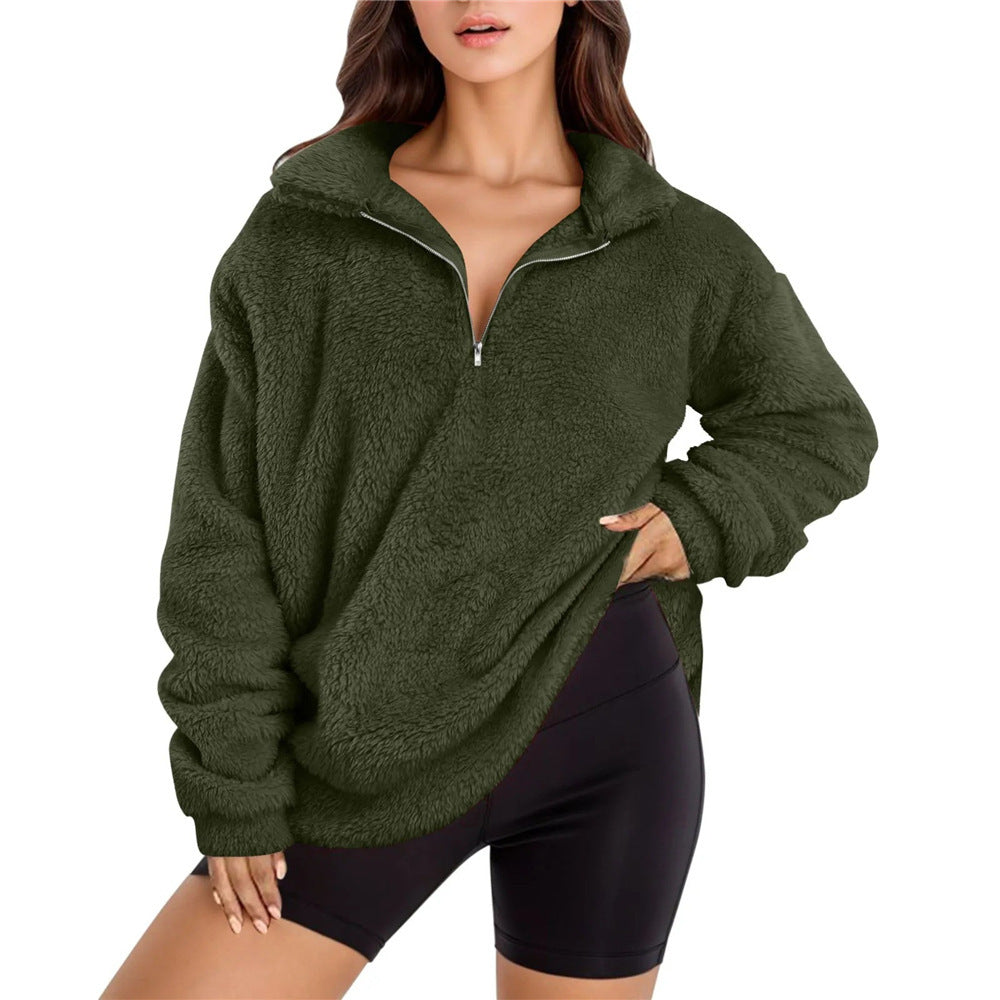 Thick Velvet Fleece Lined Tunic Sweatshirt – Loose Fit Women