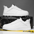 Men's Casual Lace-Up Sneakers – Breathable Plaid Faux Leather Flats Shoe