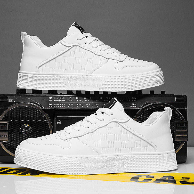 Men's Casual Lace-Up Sneakers – Breathable Plaid Faux Leather Flats Shoe