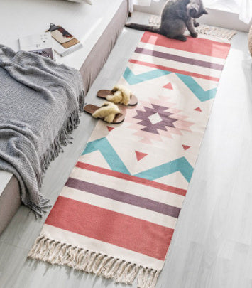 Bohemian Woven Cotton & Linen Area Rug Runner | Geometric Design