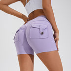 High-Waist Hip-Lifting Shorts with Pockets | Quick-Dry Women’s Fitness Shorts