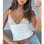 Women's V-neck Lace Camisole Top – Slim Fit Back Zipper Summer Sling