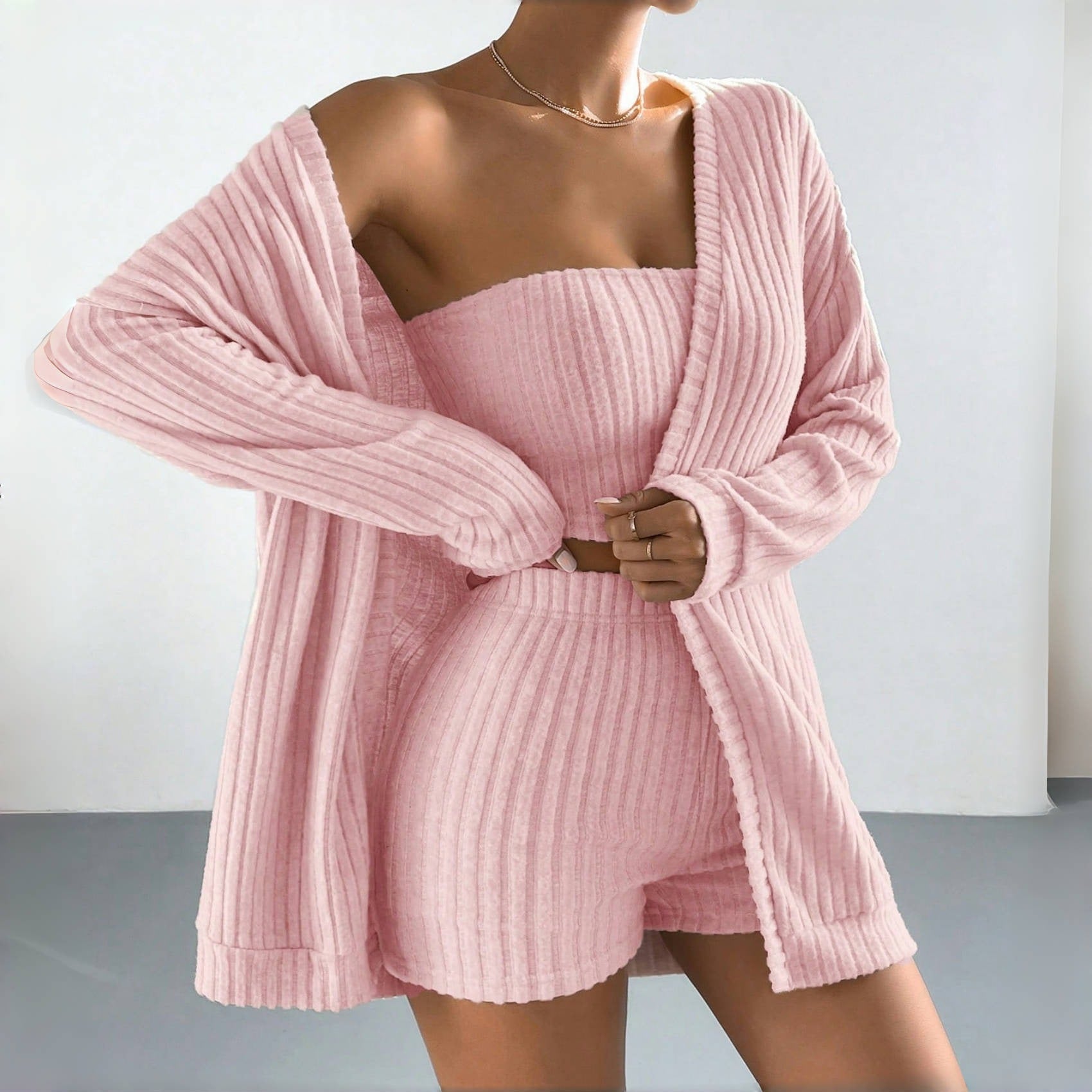 Women’s Brushed Striped 3-Piece Pajama Set | Cozy Lounge & Sleepwear