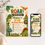 Roar Dinosaur Birthday Invitation Canva Template | Editable Kids Dino Party Invite