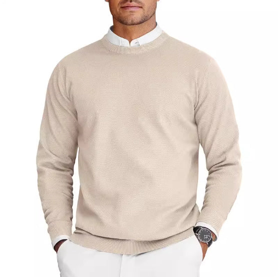 Men’s Round-Neck Long-Sleeve Knit Sweater | Casual Lightweight Pullover