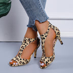Leopard High Heel Peep Toe Sandals – Zipper Back Outdoor Summer Shoe