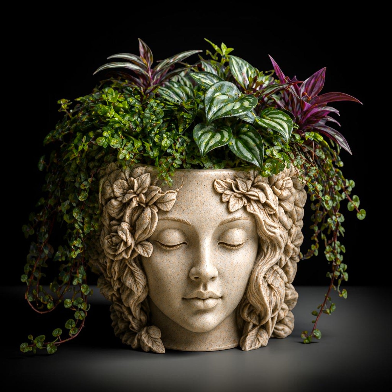 Face Planter STL – Decorative Head Plant Pot with Drainage - 3D Print Planter with Gutter System