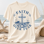 Faith Over Fear PNG | Christian Coastal Shirt Design Blue Nautical Cross