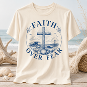 Faith Over Fear PNG | Christian Coastal Shirt Design Blue Nautical Cross