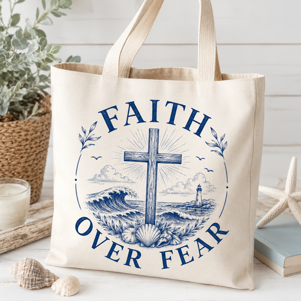 Faith Over Fear PNG | Christian Coastal Shirt Design Blue Nautical Cross