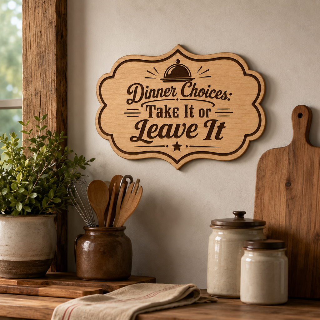 Dinner Choices Take It or Leave It Kitchen Sign SVG | Funny Laser Cut & Engraving File | Farmhouse Wood Kitchen Decor
