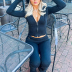 Zip Hoodie & High-Waist Pants Set | Women’s Casual Lounge Tracksuit