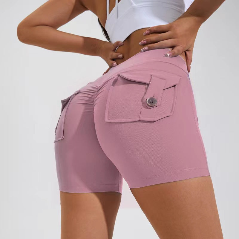 High-Waist Hip-Lifting Shorts with Pockets | Quick-Dry Women’s Fitness Shorts