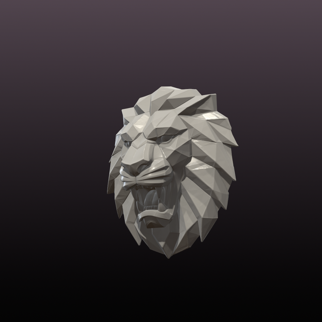 Low Poly Lion Head Wall Art STL File – Roaring Lion 3D Print Wall Sculpture