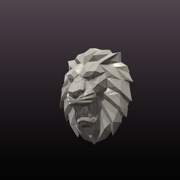 Low Poly Lion Head Wall Art STL File – Roaring Lion 3D Print Wall Sculpture