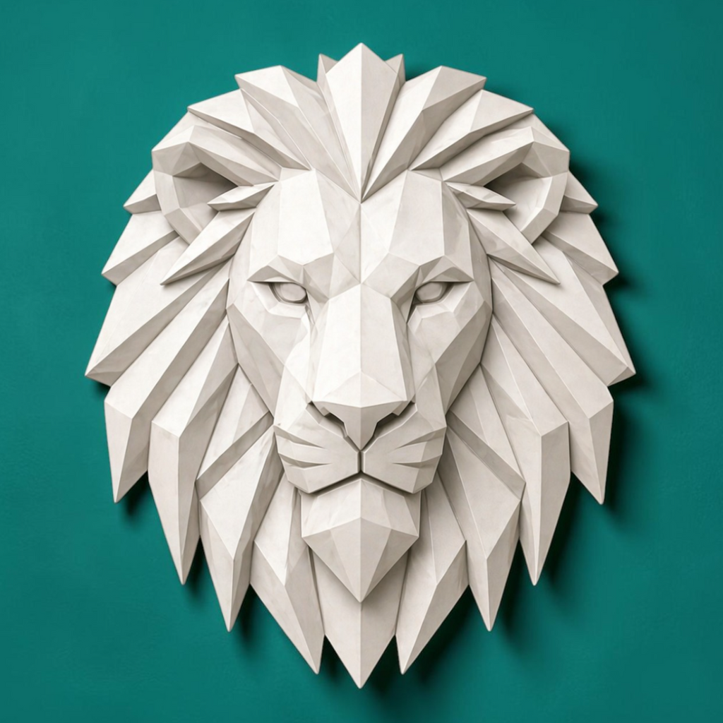 Lion Wall Art STL – Geometric 3D Wall Decor with Keyhole Mount - Low Poly Lion Head