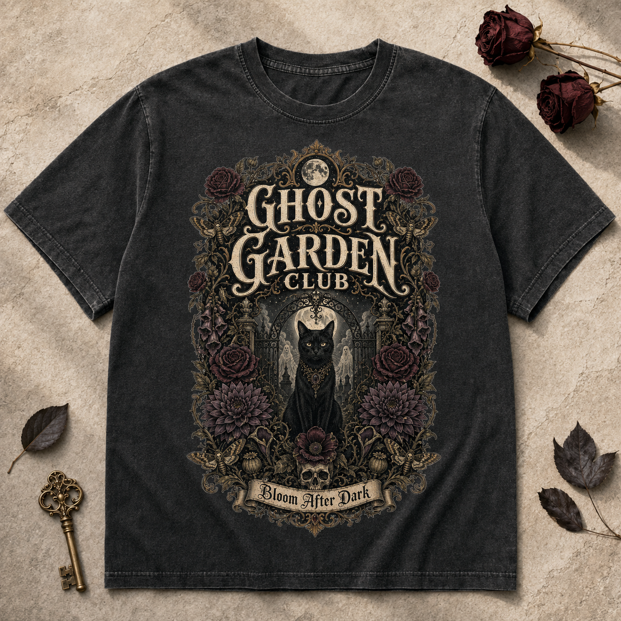 Ghost Garden Club PNG – Gothic Black Cat Halloween Shirt Design