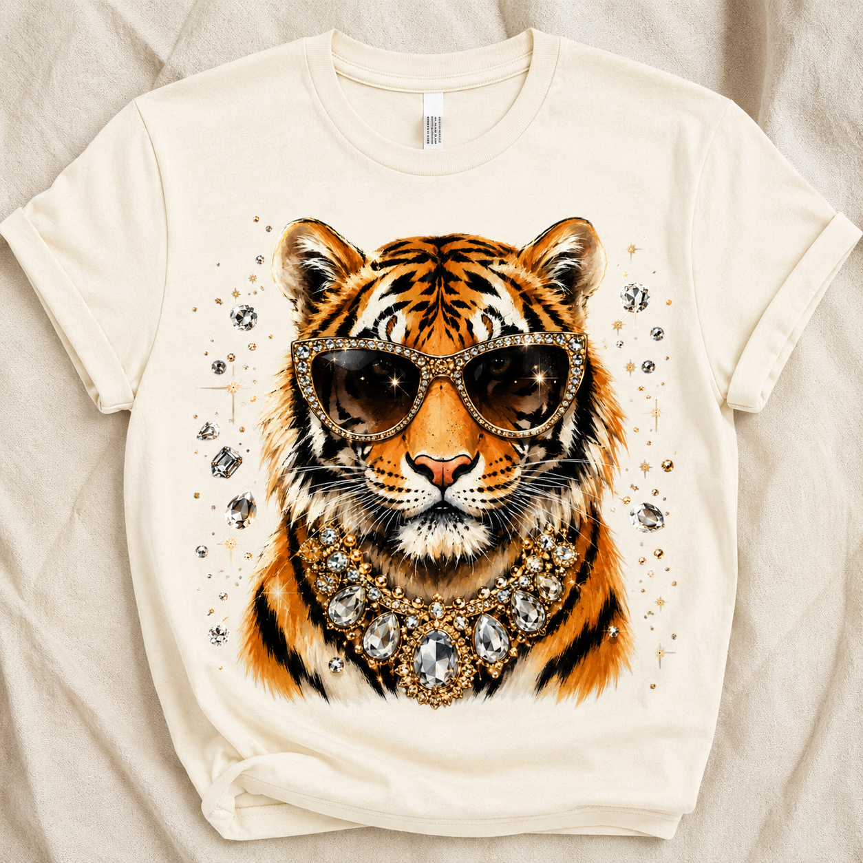 Glam Tiger PNG File | Preppy Tiger Shirt Design | Bling Animal Sublimation PNG