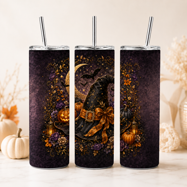 Halloween Witch Hat Tumbler Wrap PNG | 20oz Skinny Sublimation Design