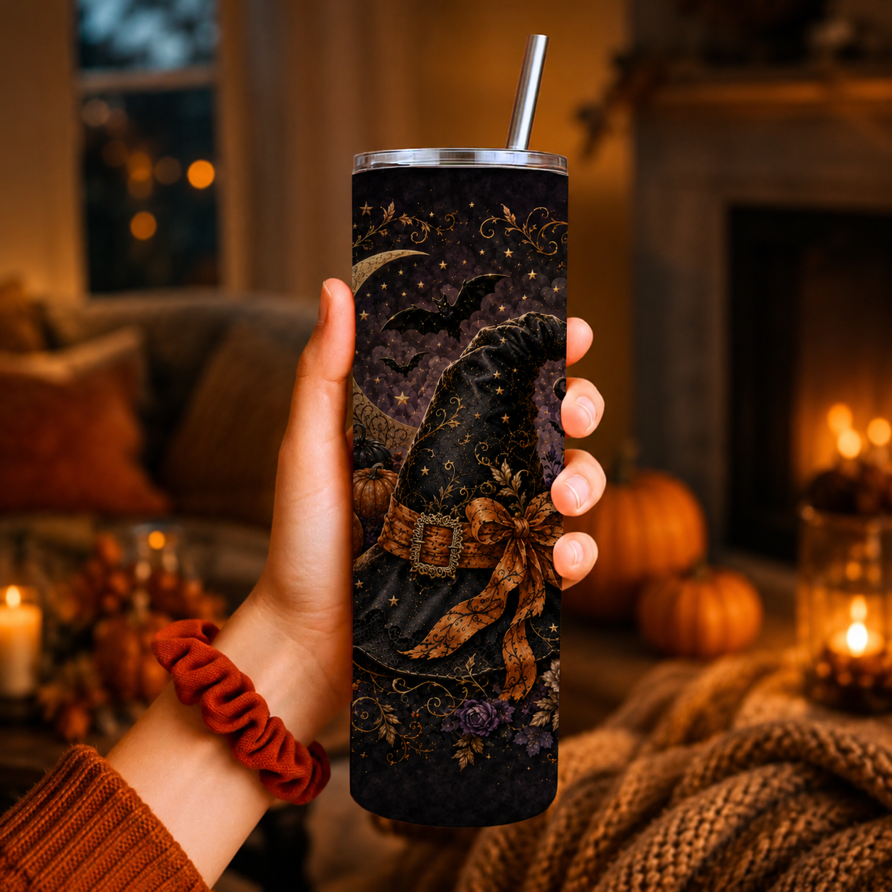 Halloween Witch Hat Tumbler Wrap PNG | 20oz Skinny Sublimation Design
