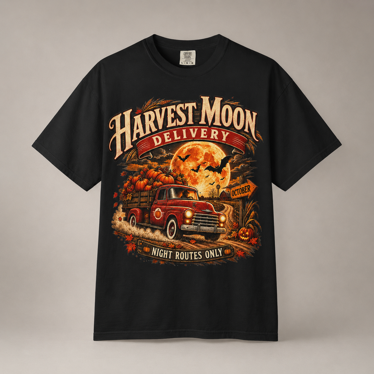 Harvest Moon Delivery PNG – Vintage Pumpkin Truck Fall Sublimation Shirt Design