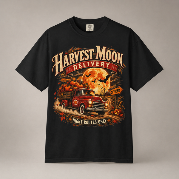 Harvest Moon Delivery PNG – Vintage Pumpkin Truck Fall Sublimation Shirt Design