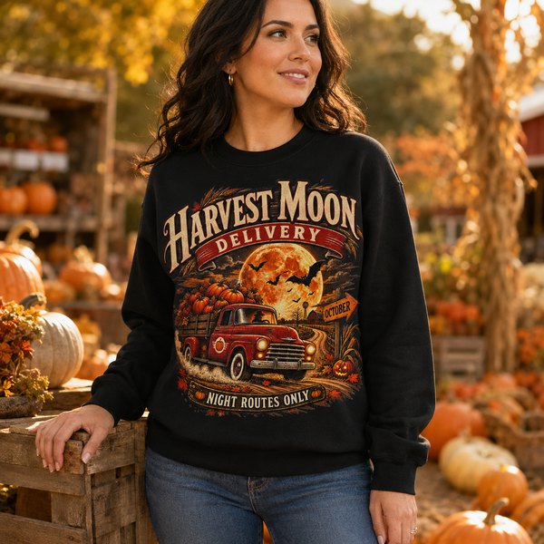 Harvest Moon Delivery PNG – Vintage Pumpkin Truck Fall Sublimation Shirt Design