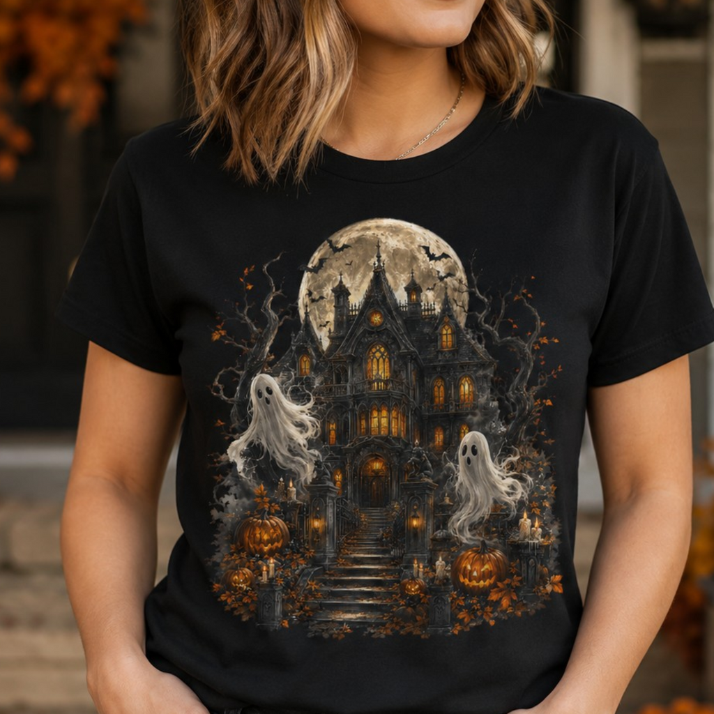 Halloween Ghost PNG Shirt Design | Haunted House Sublimation Graphic