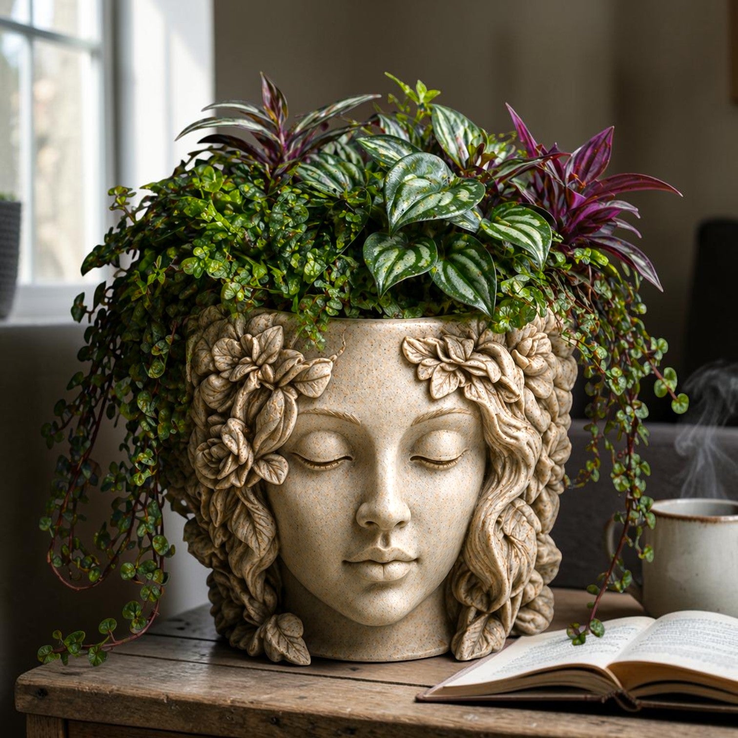 Face Planter STL – Decorative Head Plant Pot with Drainage - 3D Print Planter with Gutter System
