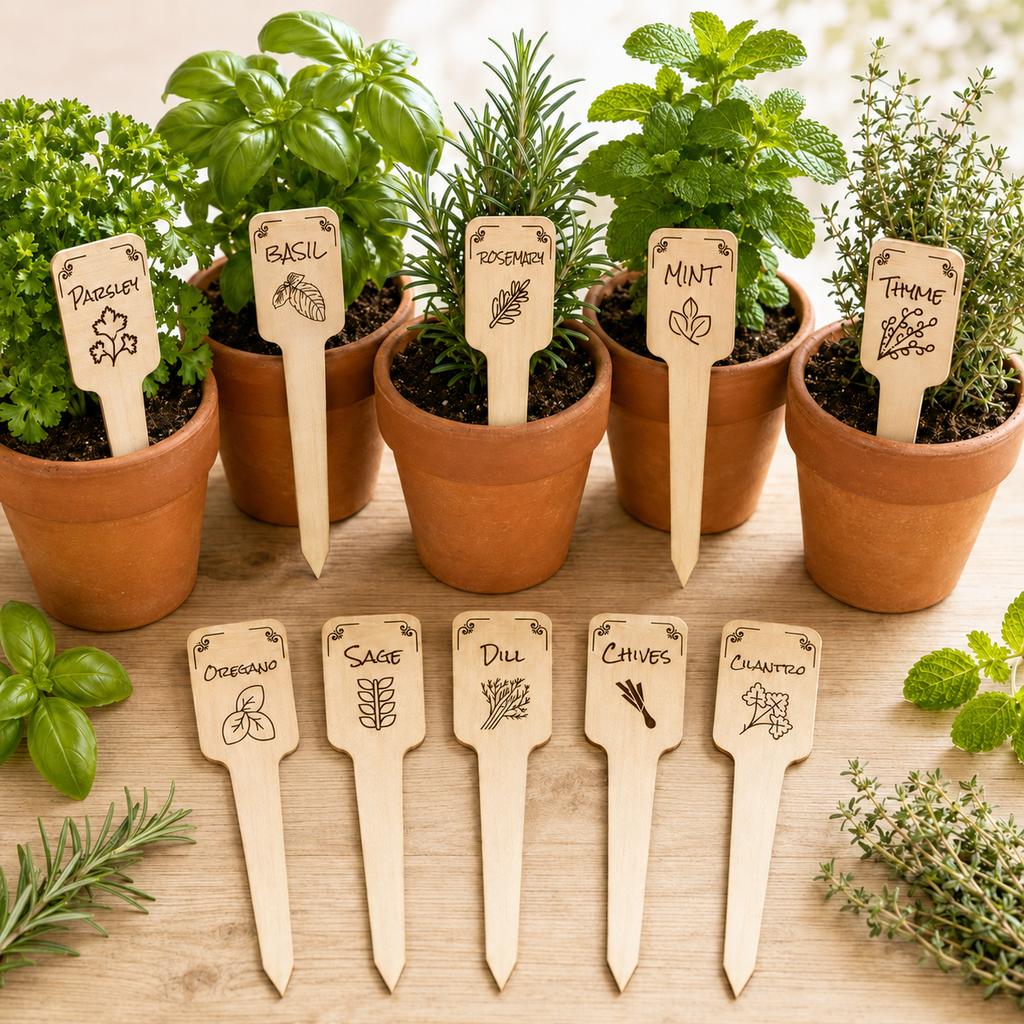 Herb Plant Marker SVG Set | 10 Laser Cut Garden Label Files