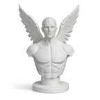 Icarus winged male bust sculpture in warm white, modern Greek mythology home decor