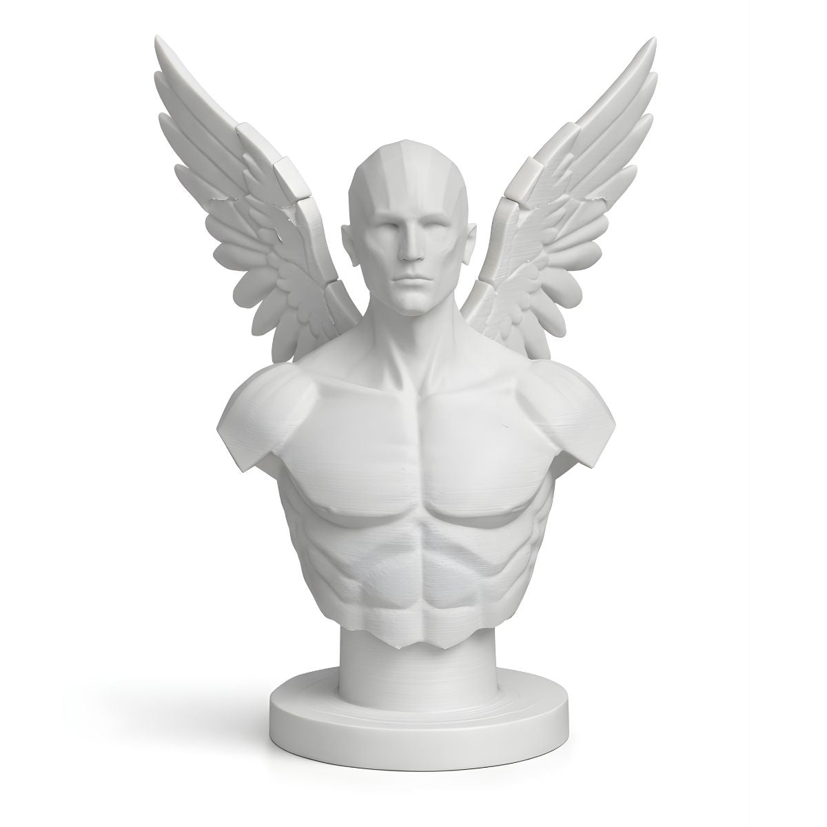 Icarus winged male bust sculpture in warm white, modern Greek mythology home decor