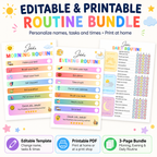 Editable Kids Routine Chart Canva Template Bundle | Morning Evening Daily Routine Printable