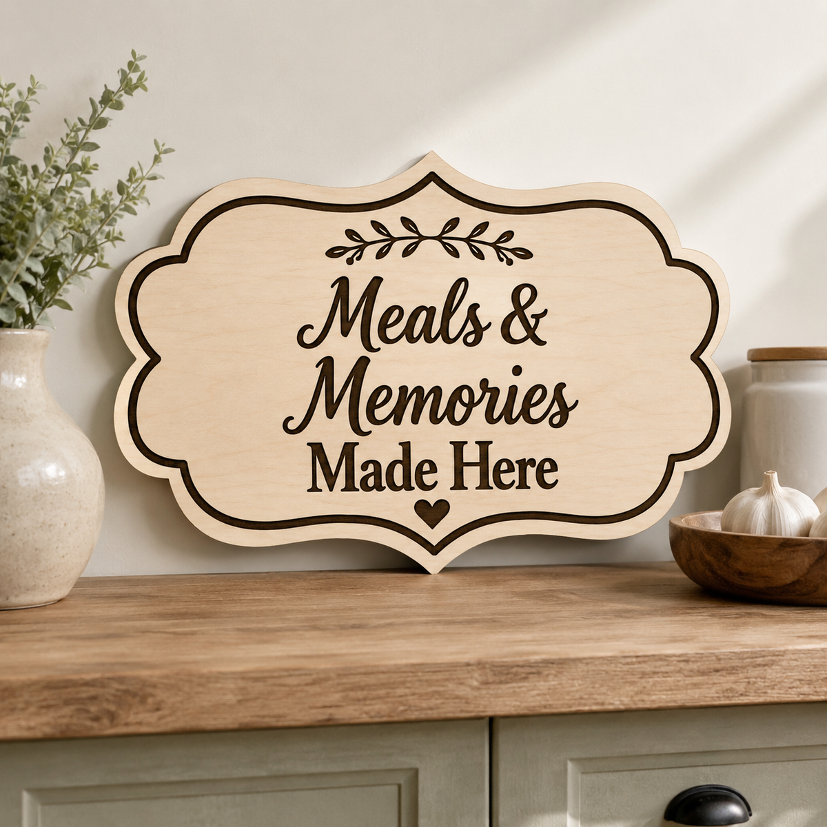 Meals & Memories Kitchen Sign SVG | Laser Cut Farmhouse Kitchen Decor Wood Sign | Engraving File for LightBurn LaserGRBL