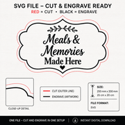 Meals & Memories Kitchen Sign SVG | Laser Cut Farmhouse Kitchen Decor Wood Sign | Engraving File for LightBurn LaserGRBL