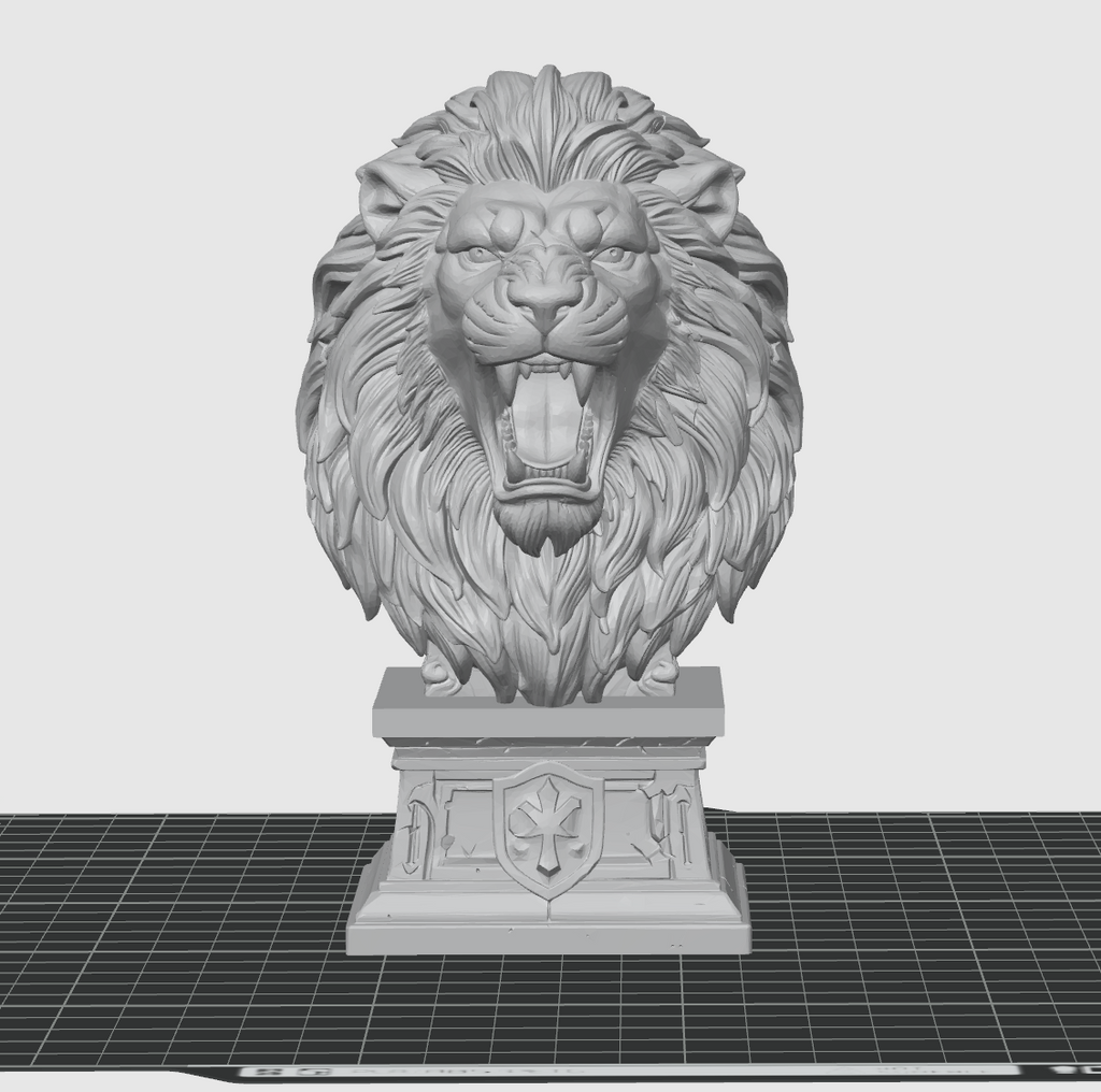 Royal Lion Bust STL – Roaring Medieval Sculpture 3D Print File