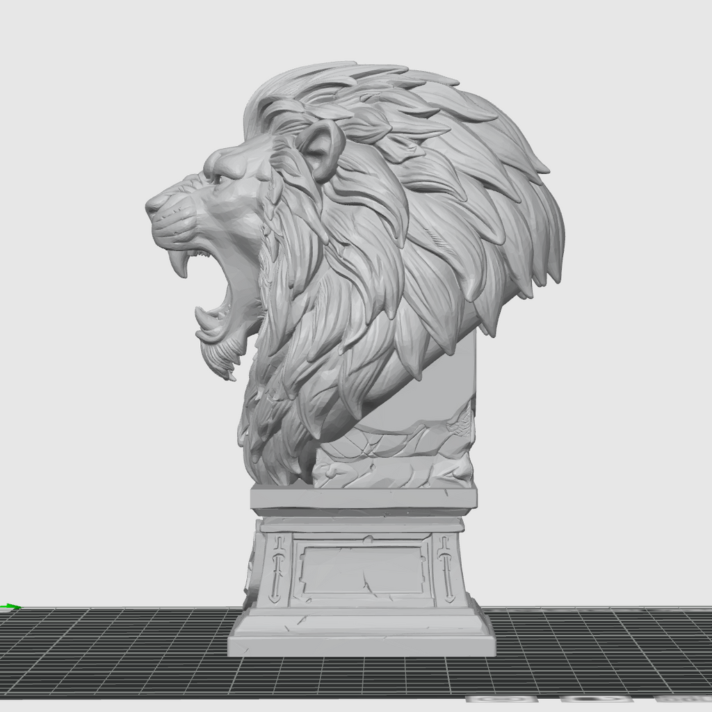 Royal Lion Bust STL – Roaring Medieval Sculpture 3D Print File