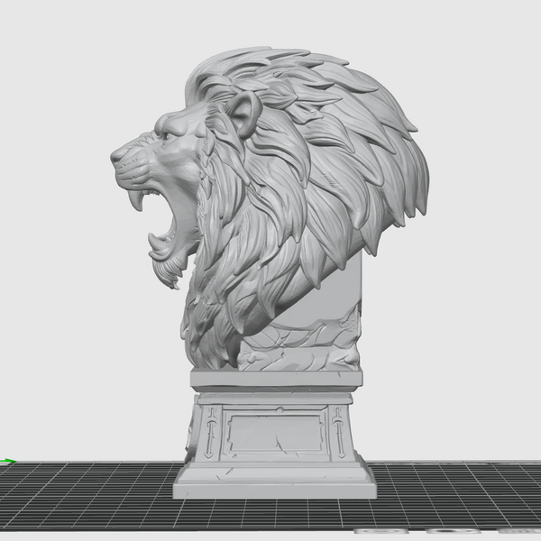 Royal Lion Bust STL – Roaring Medieval Sculpture 3D Print File