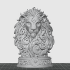 Front view of decorative lion bust model