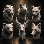 6 Low Poly Animal Head Sculptures STL Bundle for 3D Printing