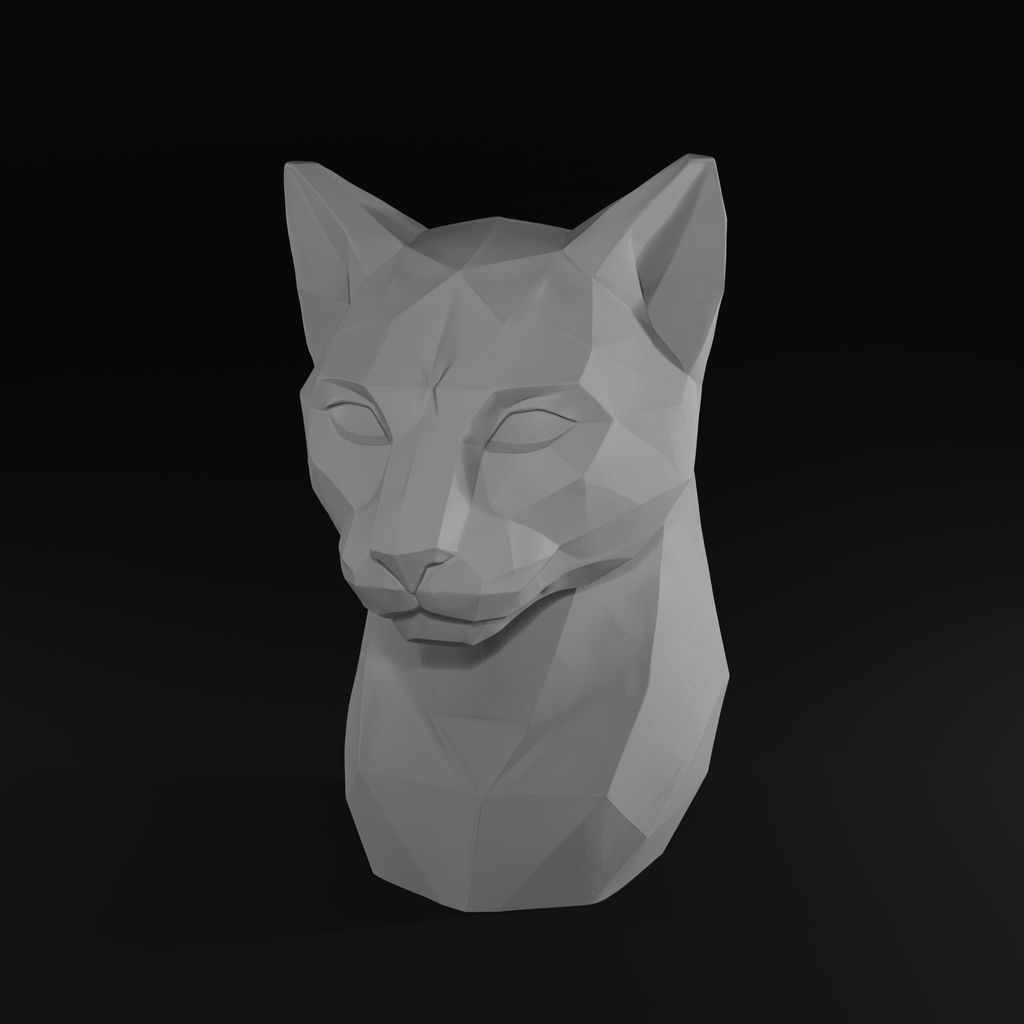 Low Poly Cougar Bust STL File | Modern Geometric Big Cat Sculpture