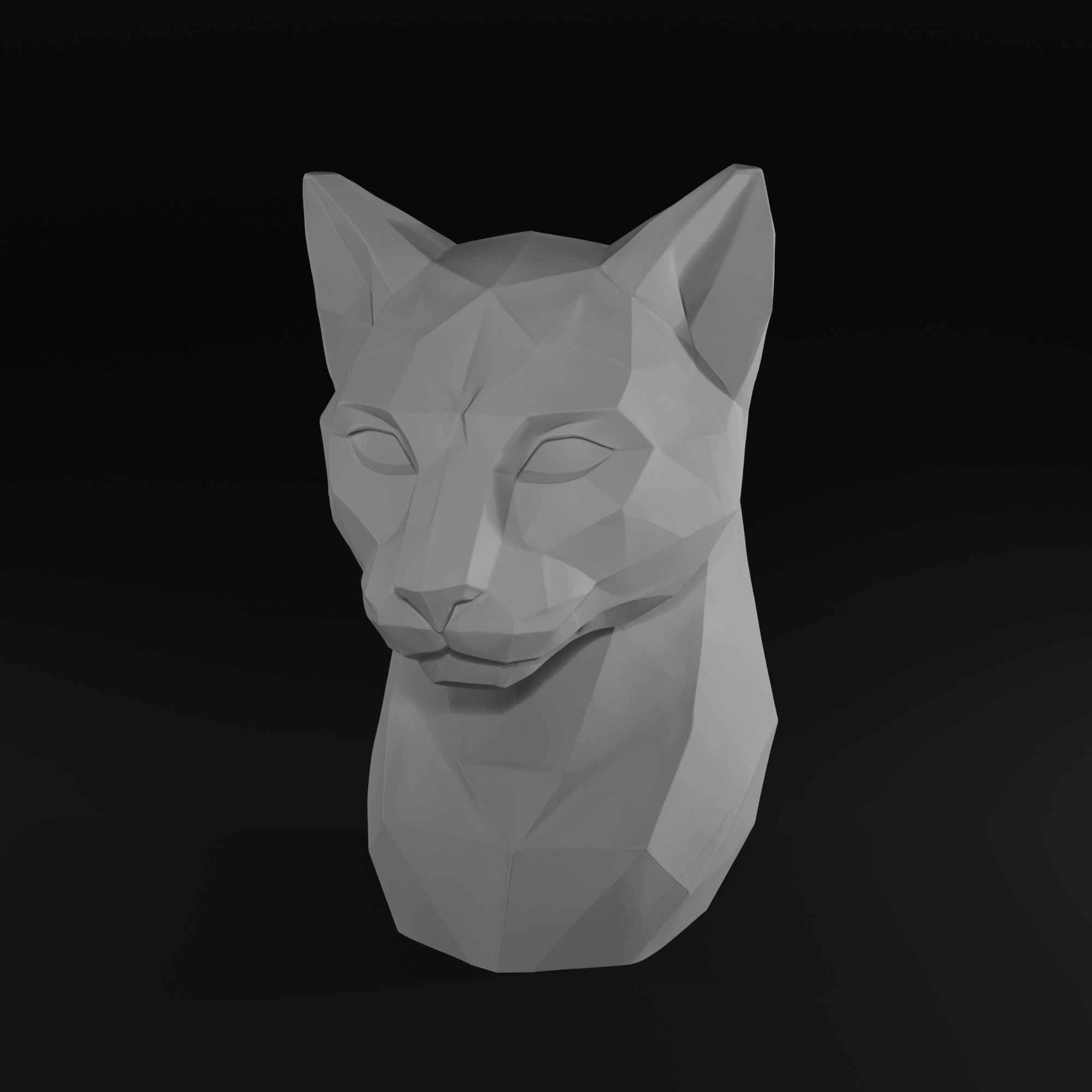 Low Poly Cougar Bust STL File | Modern Geometric Big Cat Sculpture