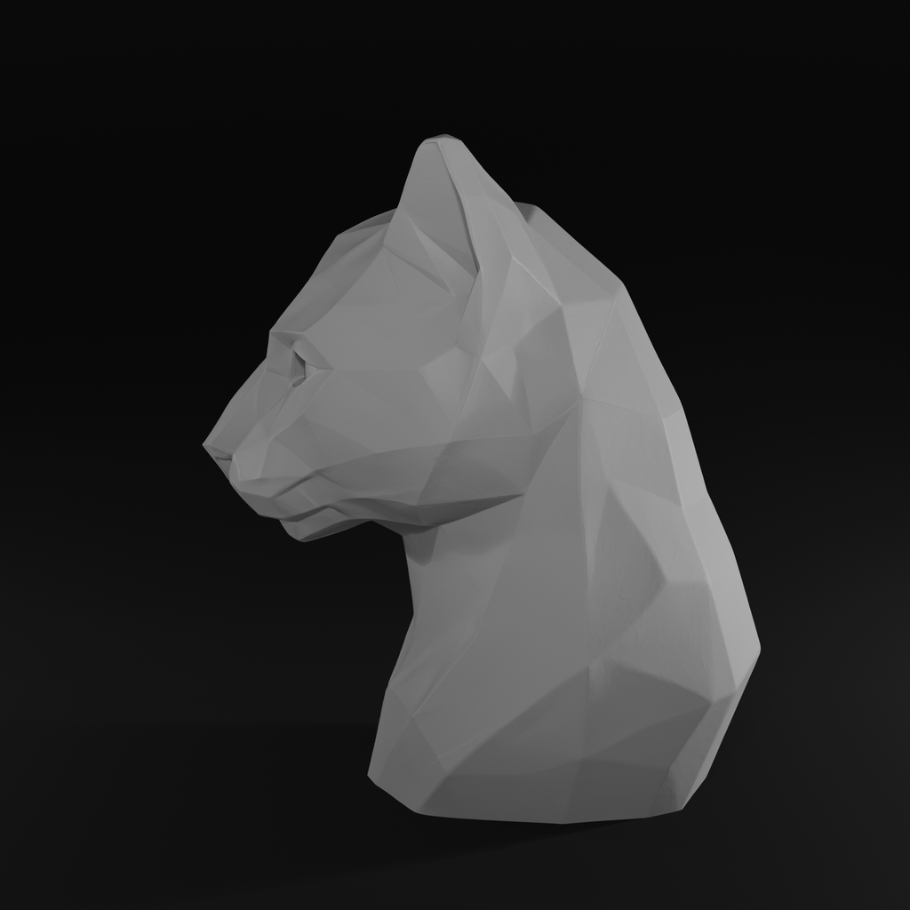 Low Poly Cougar Bust STL File | Modern Geometric Big Cat Sculpture