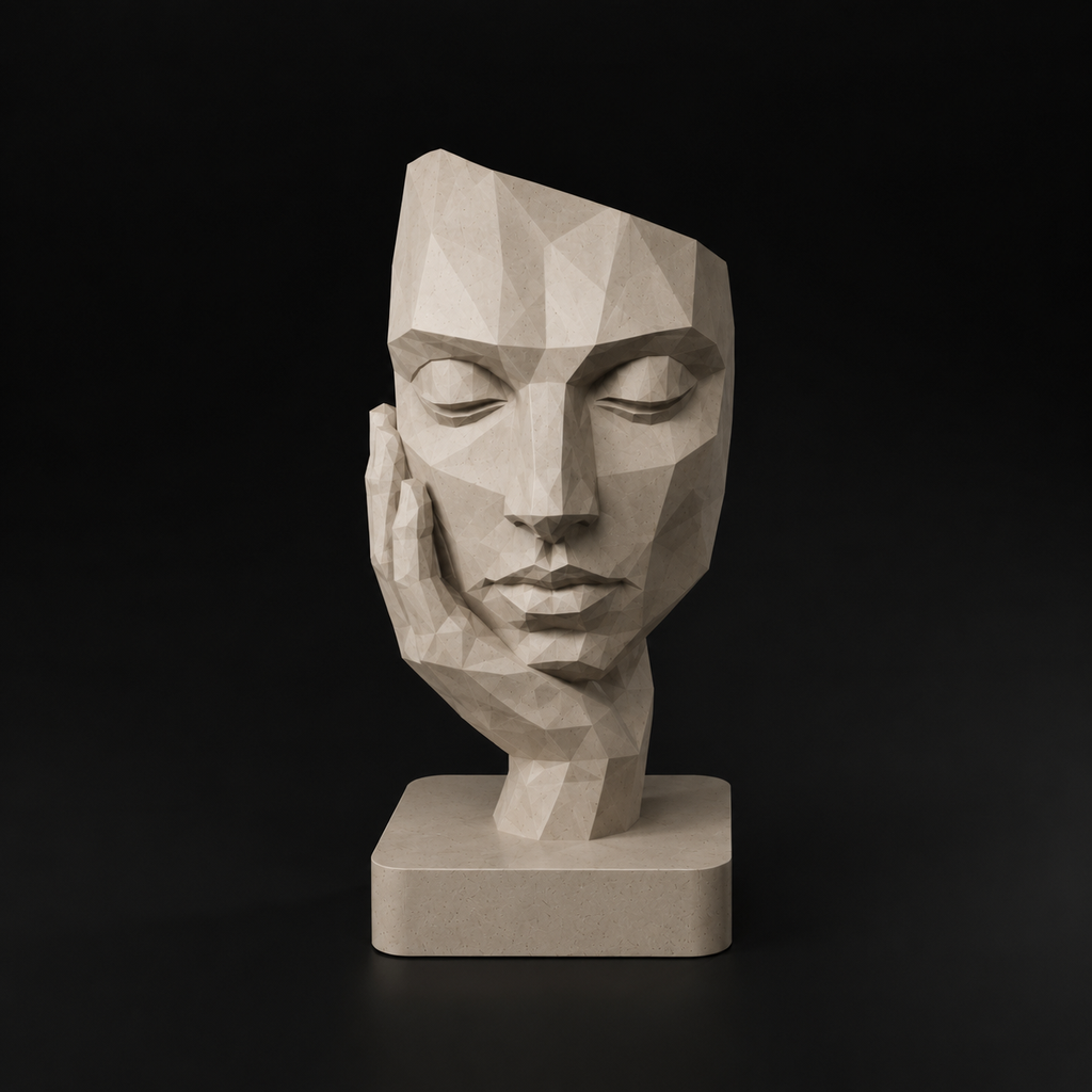 Low Poly Face Sculpture STL File for 3D Printing Modern Abstract Decor