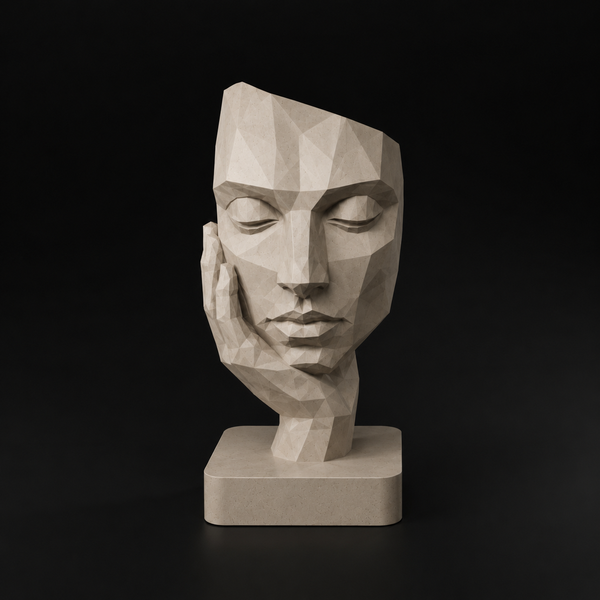 Low Poly Face Sculpture STL File for 3D Printing Modern Abstract Decor